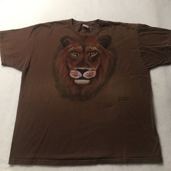 VTG 90’s LION EYE ON SURVIVAL TIGER NATURE wild sunset T-Shirt graphic - Picture 1 of 9